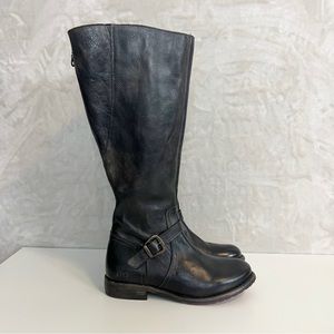 Bed Stu Glaye Tall Riding Boots Rustic Black/Brown Leather Womens Size 10 Shoes